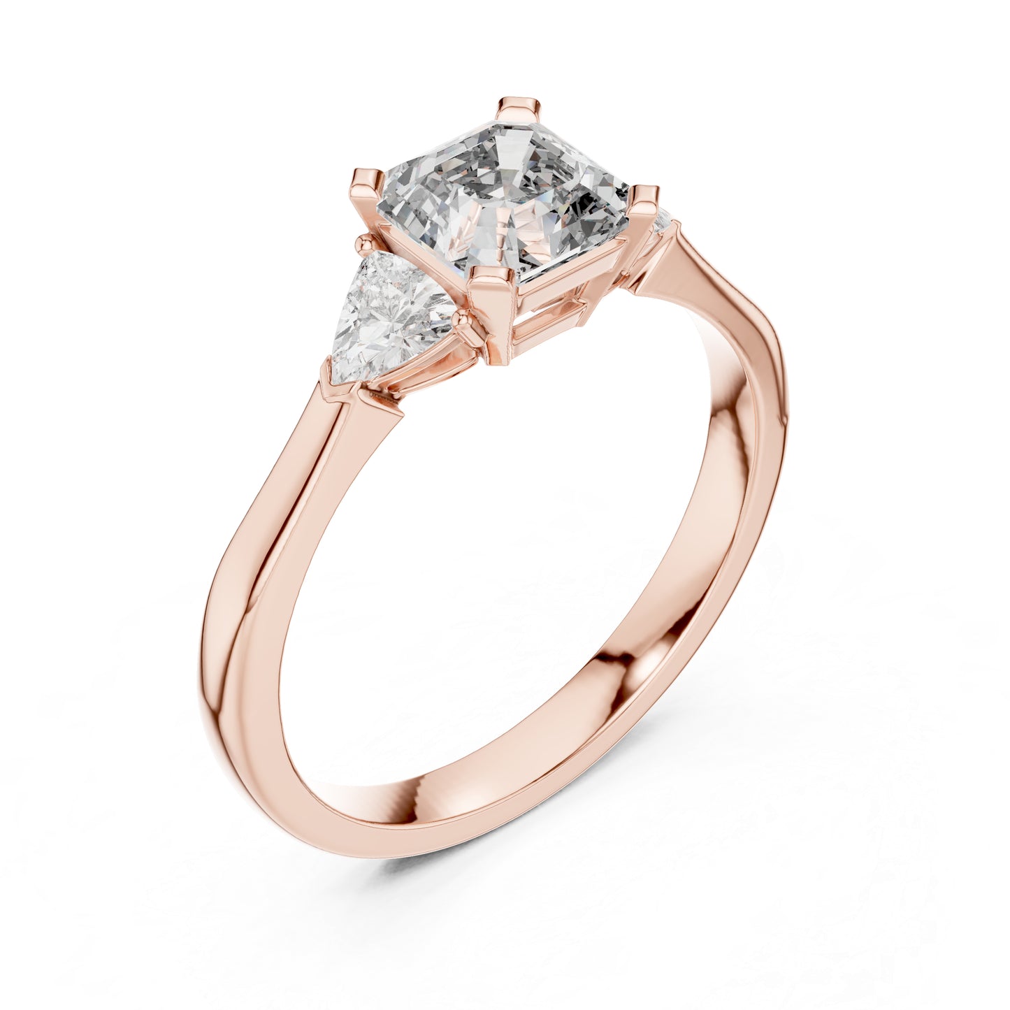 18K Rose Gold Trillion & Emerald Lab-Grown Diamond Stud Ring for Women | Party Wear | Pure Carat