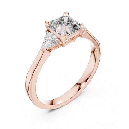 18K Rose Gold Trillion & Emerald Lab-Grown Diamond Stud Ring for Women | Party Wear | Pure Carat