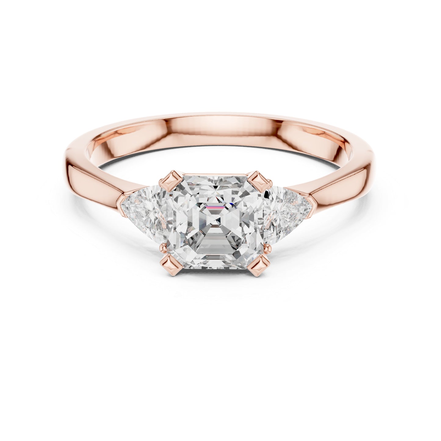 18K Rose Gold Trillion & Emerald Lab-Grown Diamond Stud Ring for Women | Party Wear | Pure Carat