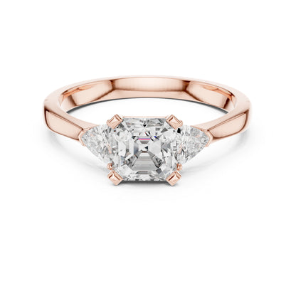 18K Rose Gold Trillion & Emerald Lab-Grown Diamond Stud Ring for Women | Party Wear | Pure Carat