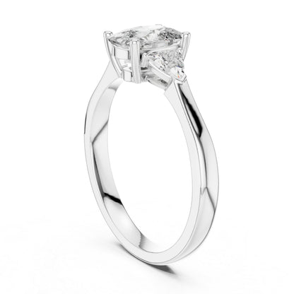 14K White Gold Cushion & Curved Trillion Lab-Grown Diamond Solitaire Ring for Women | Wedding | Pure Carat