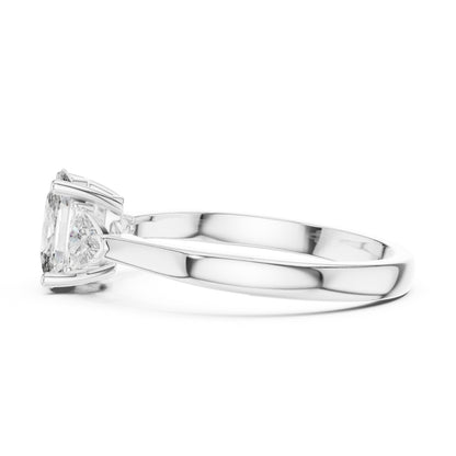 14K White Gold Cushion & Curved Trillion Lab-Grown Diamond Solitaire Ring for Women | Wedding | Pure Carat