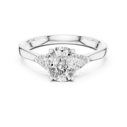14K White Gold Cushion & Curved Trillion Lab-Grown Diamond Solitaire Ring for Women | Wedding | Pure Carat