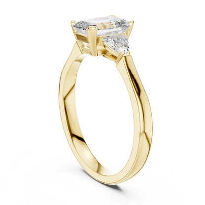 18K Yellow Gold Emerald & Trillion Lab-Grown Diamond Ring for Women | Office Wear | Pure Carat
