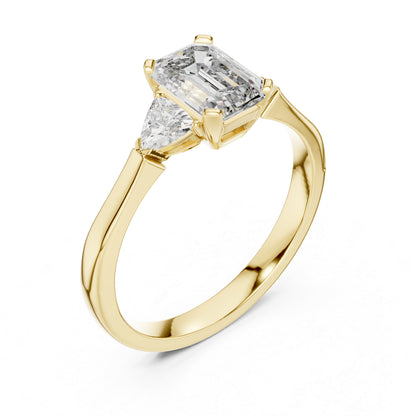 18K Yellow Gold Emerald & Trillion Lab-Grown Diamond Ring for Women | Office Wear | Pure Carat