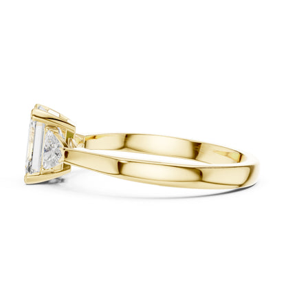 18K Yellow Gold Emerald & Trillion Lab-Grown Diamond Ring for Women | Office Wear | Pure Carat