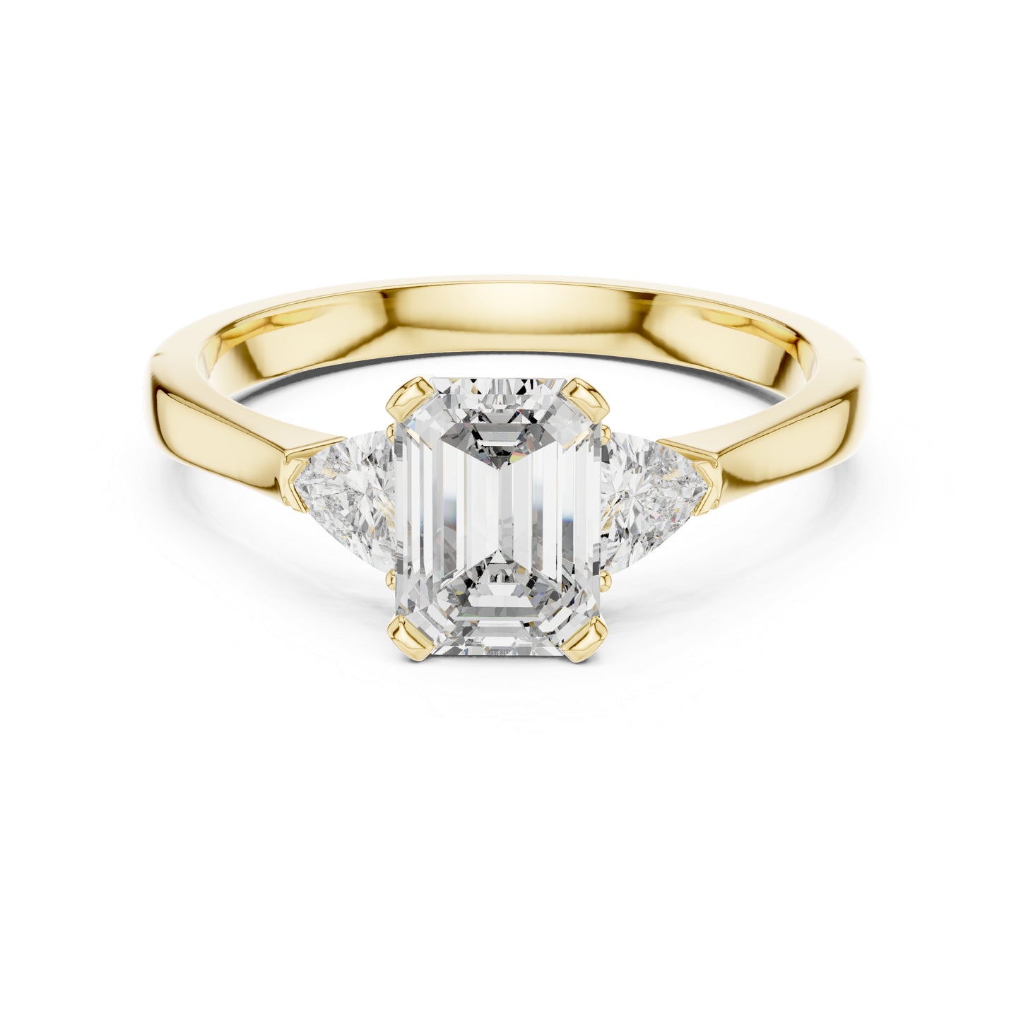 18K Yellow Gold Emerald & Trillion Lab-Grown Diamond Ring for Women | Office Wear | Pure Carat