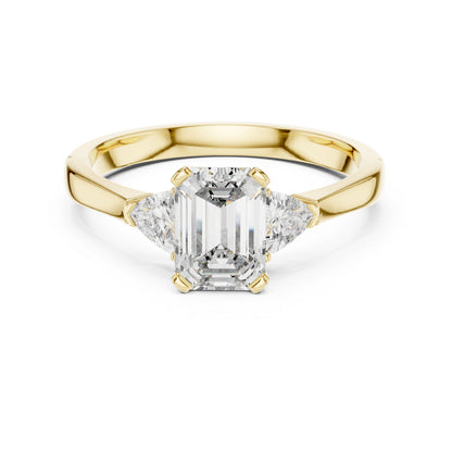 18K Yellow Gold Emerald & Trillion Lab-Grown Diamond Ring for Women | Office Wear | Pure Carat