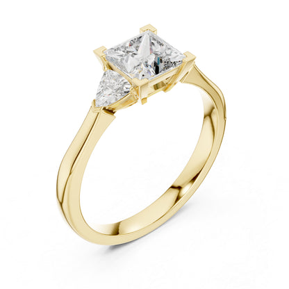 18K Yellow Gold Princess & Trillion Lab-Grown Diamond Ring for Women | Everyday Wear | Pure Carat