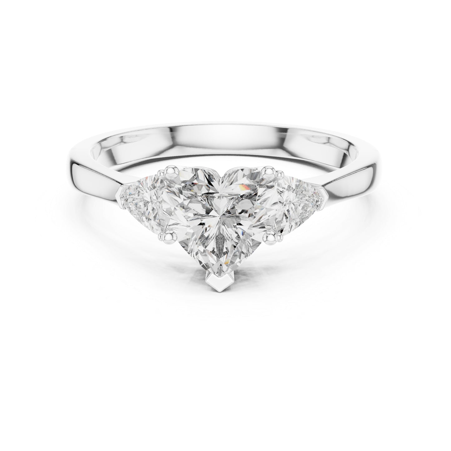 14K White Gold Heart & Trillion Lab-Grown Diamond Stud Ring for Women | Bridal Wear | Pure Carat
