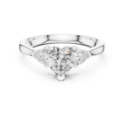 14K White Gold Heart & Trillion Lab-Grown Diamond Stud Ring for Women | Bridal Wear | Pure Carat