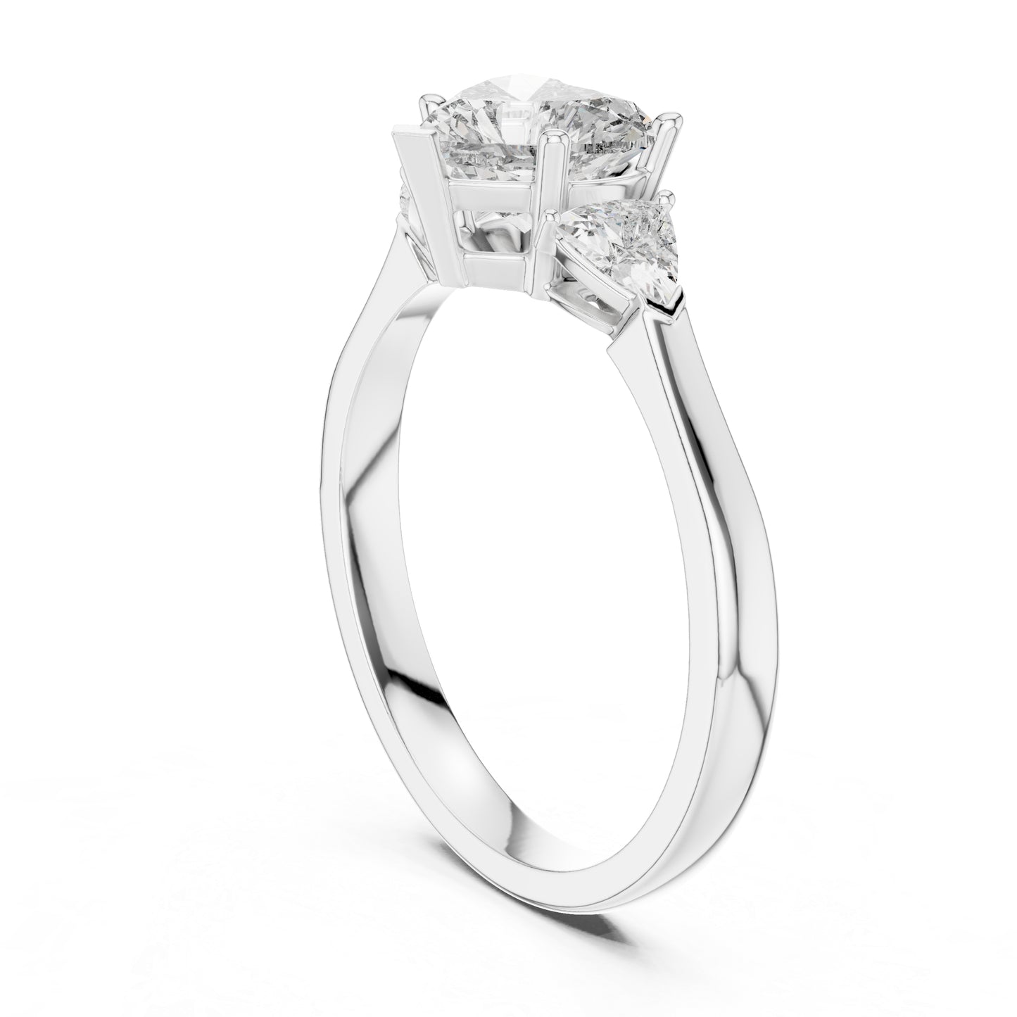 14K White Gold Heart & Trillion Lab-Grown Diamond Stud Ring for Women | Bridal Wear | Pure Carat