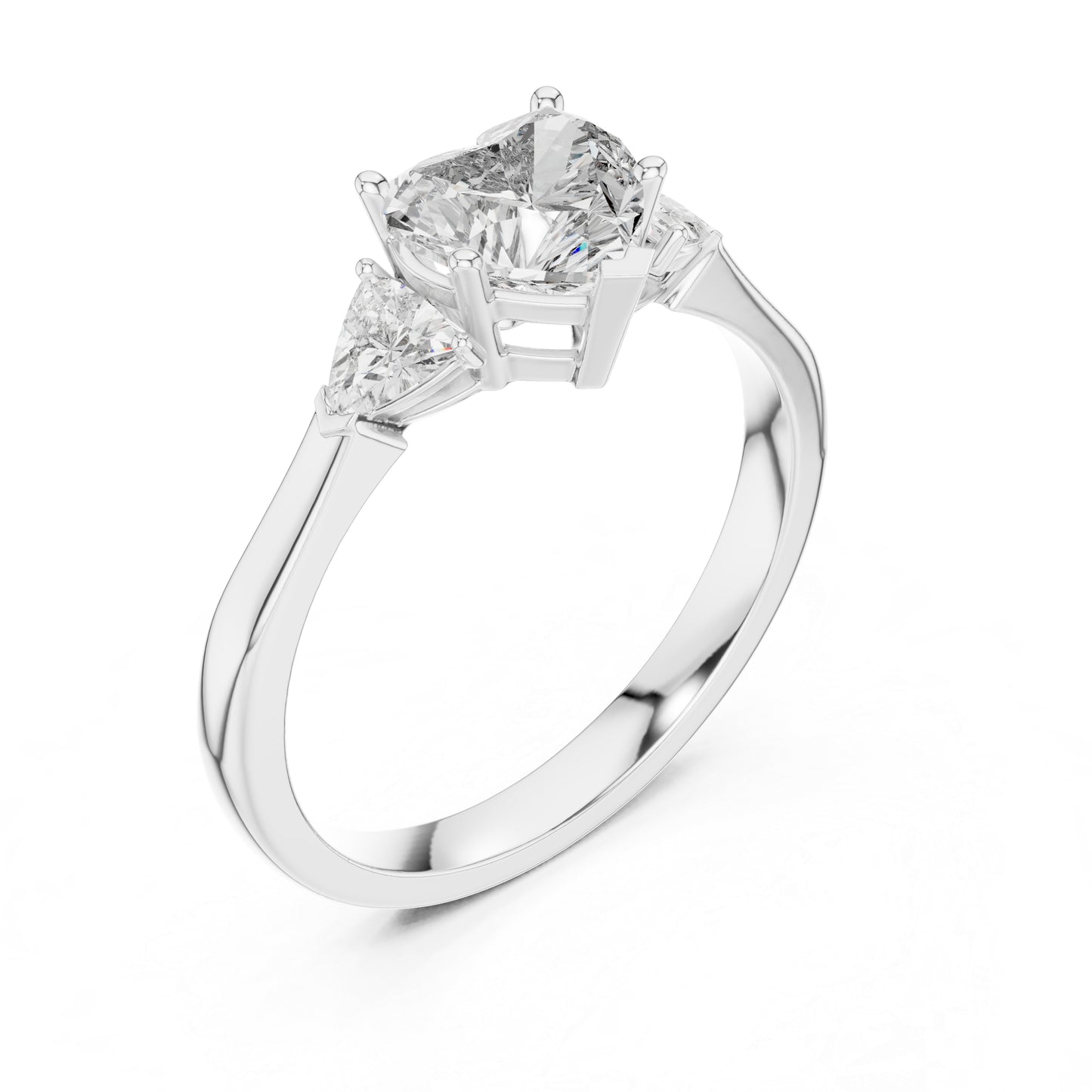 14K White Gold Heart & Trillion Lab-Grown Diamond Stud Ring for Women | Bridal Wear | Pure Carat