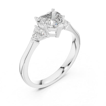 14K White Gold Heart & Trillion Lab-Grown Diamond Stud Ring for Women | Bridal Wear | Pure Carat