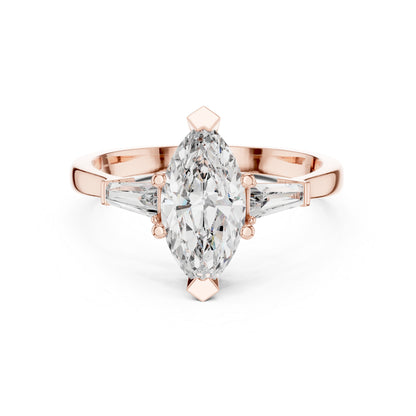 18K Rose Gold Marquise & Custom Baguette Lab-Grown Diamond Solitaire Ring for Women | Party Wear | Pure Carat