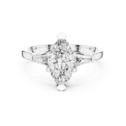 18K Rose Gold Marquise & Custom Baguette Lab-Grown Diamond Solitaire Ring for Women | Party Wear | Pure Carat