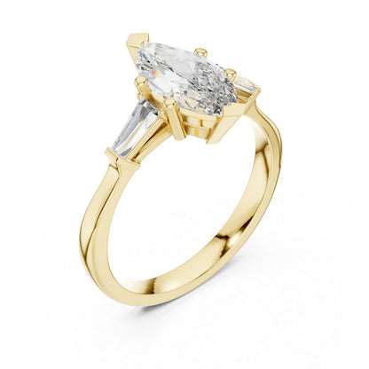 18K Rose Gold Marquise & Custom Baguette Lab-Grown Diamond Solitaire Ring for Women | Party Wear | Pure Carat