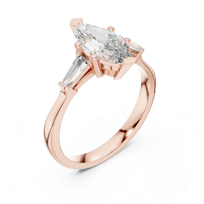 18K Rose Gold Marquise & Custom Baguette Lab-Grown Diamond Solitaire Ring for Women | Party Wear | Pure Carat