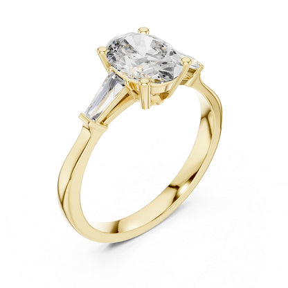 14K Yellow Gold Oval & Custom Baguette Lab-Grown Diamond Ring for Women | Everyday Wear | Pure Carat