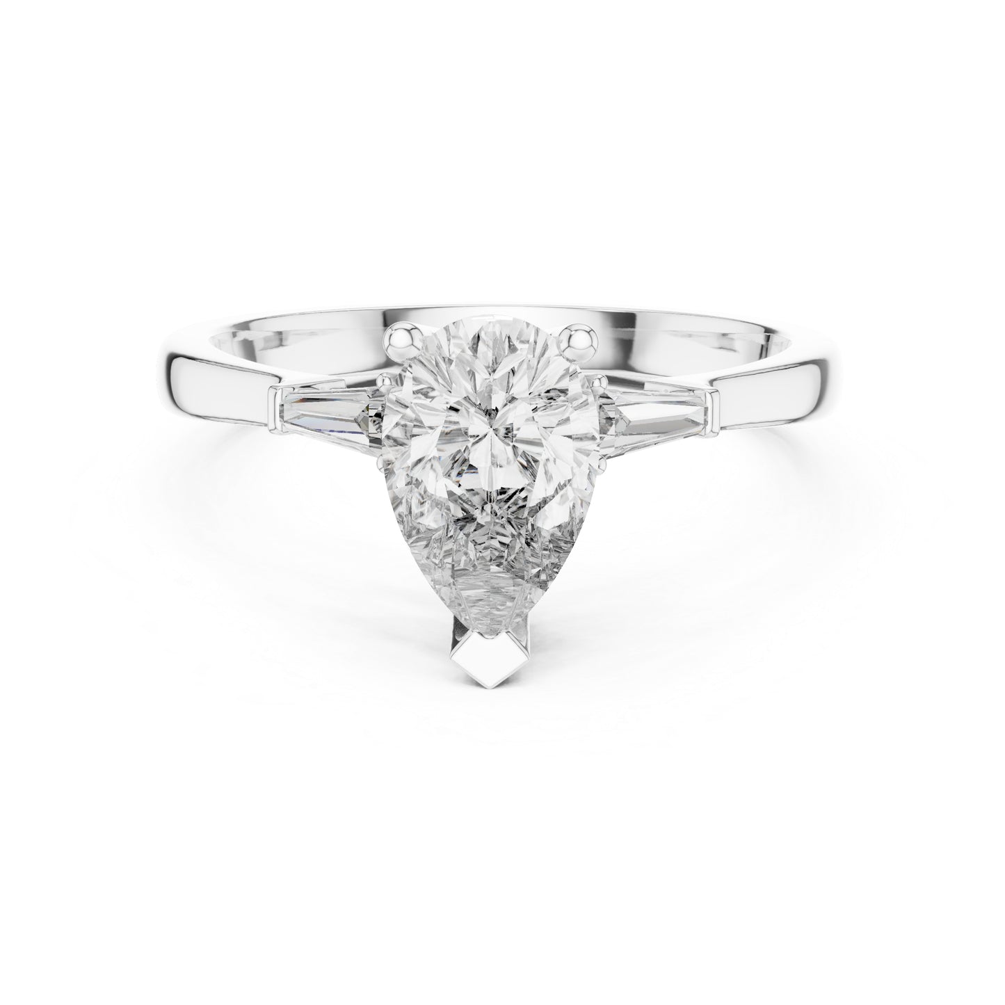 18K White Gold Pear & Custom Baguette Lab-Grown Diamond Engagement Ring for Women | Pure Carat