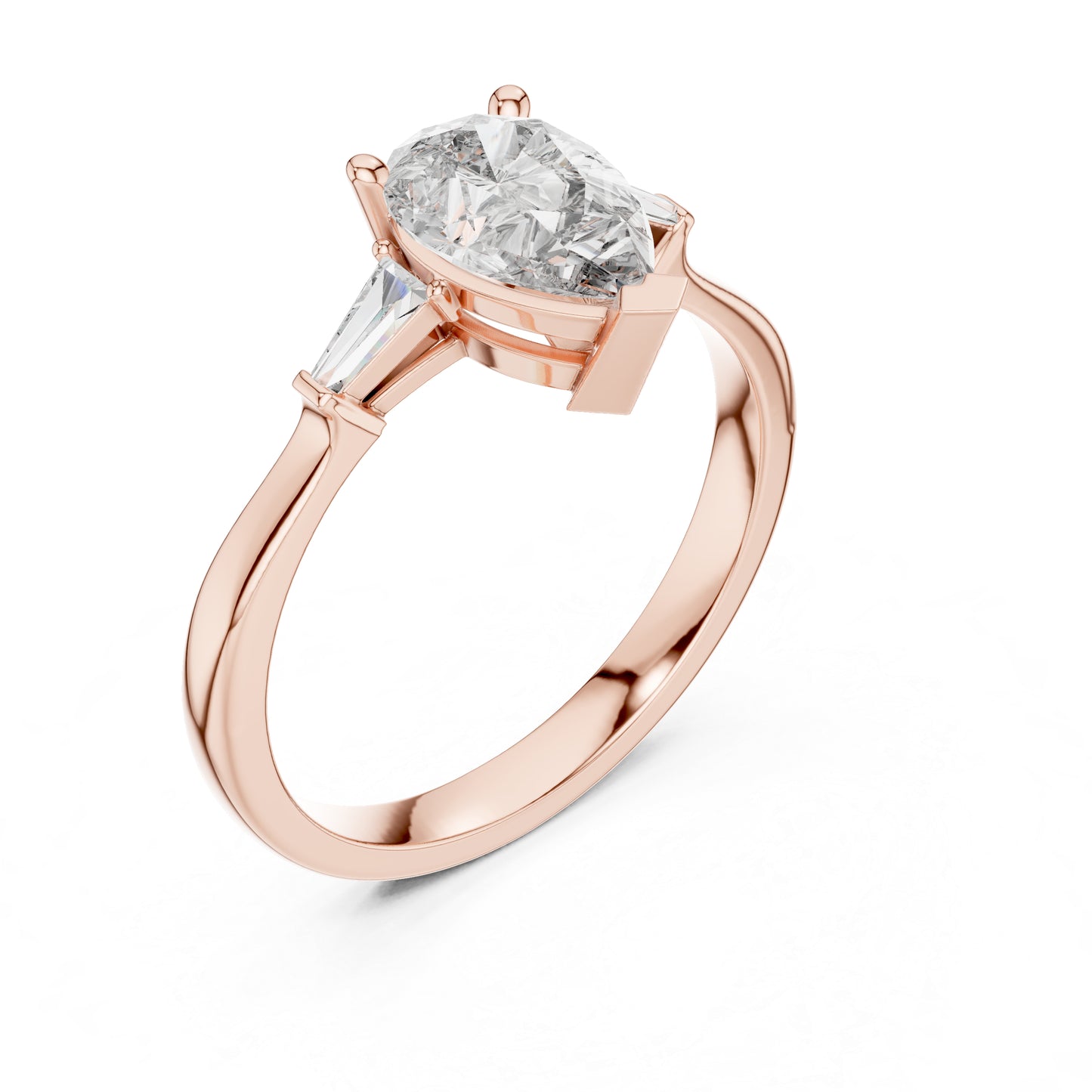18K White Gold Pear & Custom Baguette Lab-Grown Diamond Engagement Ring for Women | Pure Carat