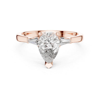 18K White Gold Pear & Custom Baguette Lab-Grown Diamond Engagement Ring for Women | Pure Carat