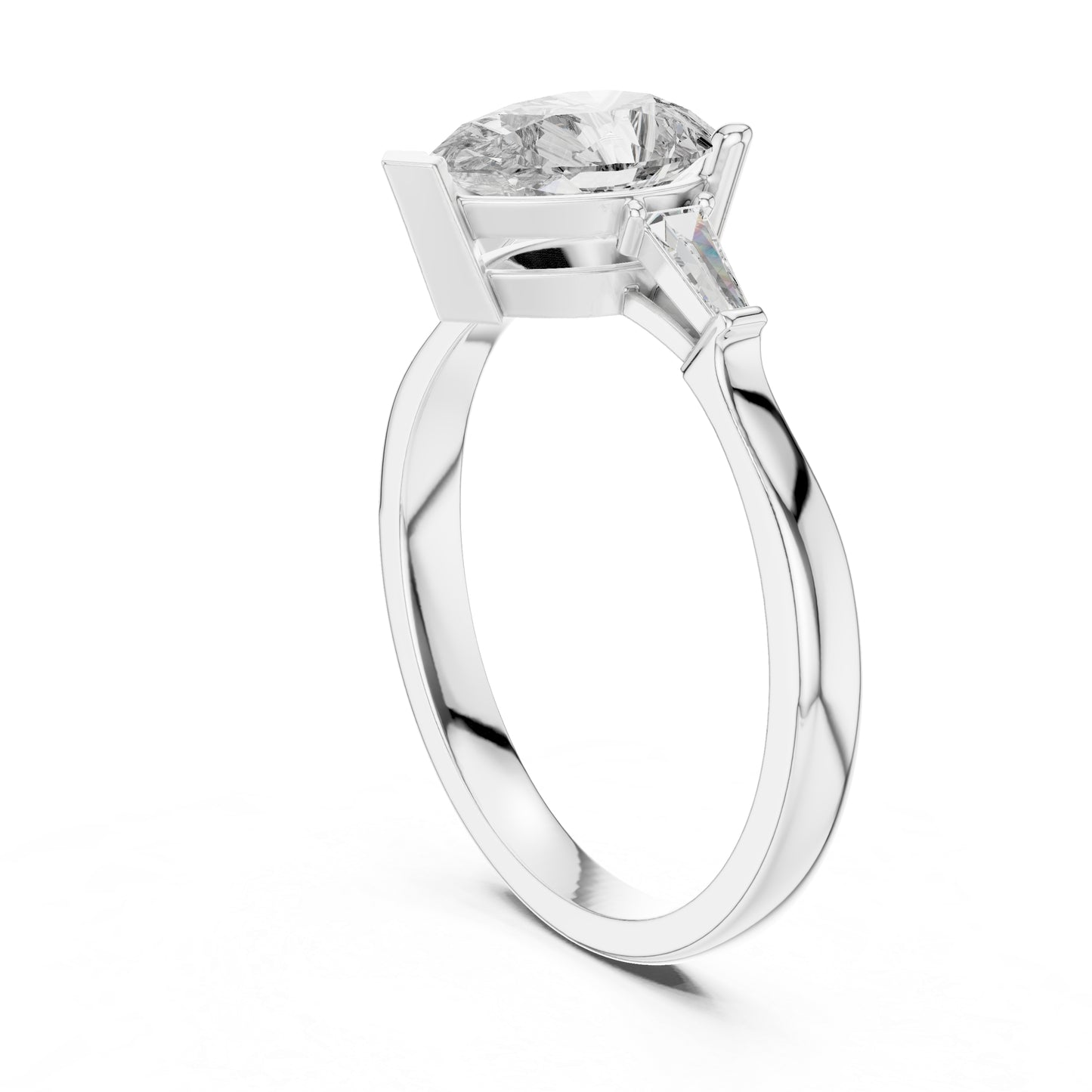 18K White Gold Pear & Custom Baguette Lab-Grown Diamond Engagement Ring for Women | Pure Carat