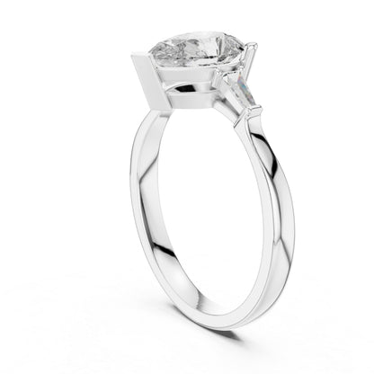 18K White Gold Pear & Custom Baguette Lab-Grown Diamond Engagement Ring for Women | Pure Carat