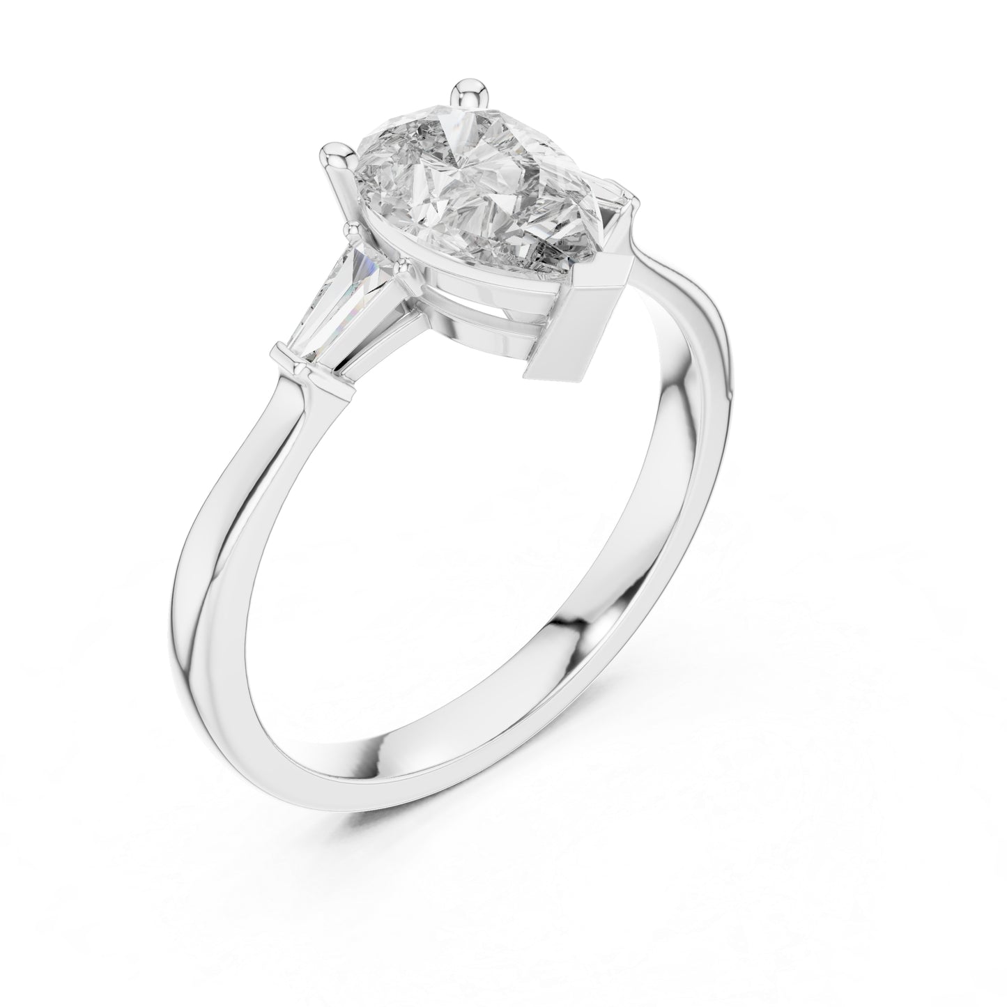 18K White Gold Pear & Custom Baguette Lab-Grown Diamond Engagement Ring for Women | Pure Carat