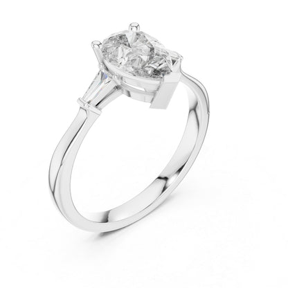 18K White Gold Pear & Custom Baguette Lab-Grown Diamond Engagement Ring for Women | Pure Carat