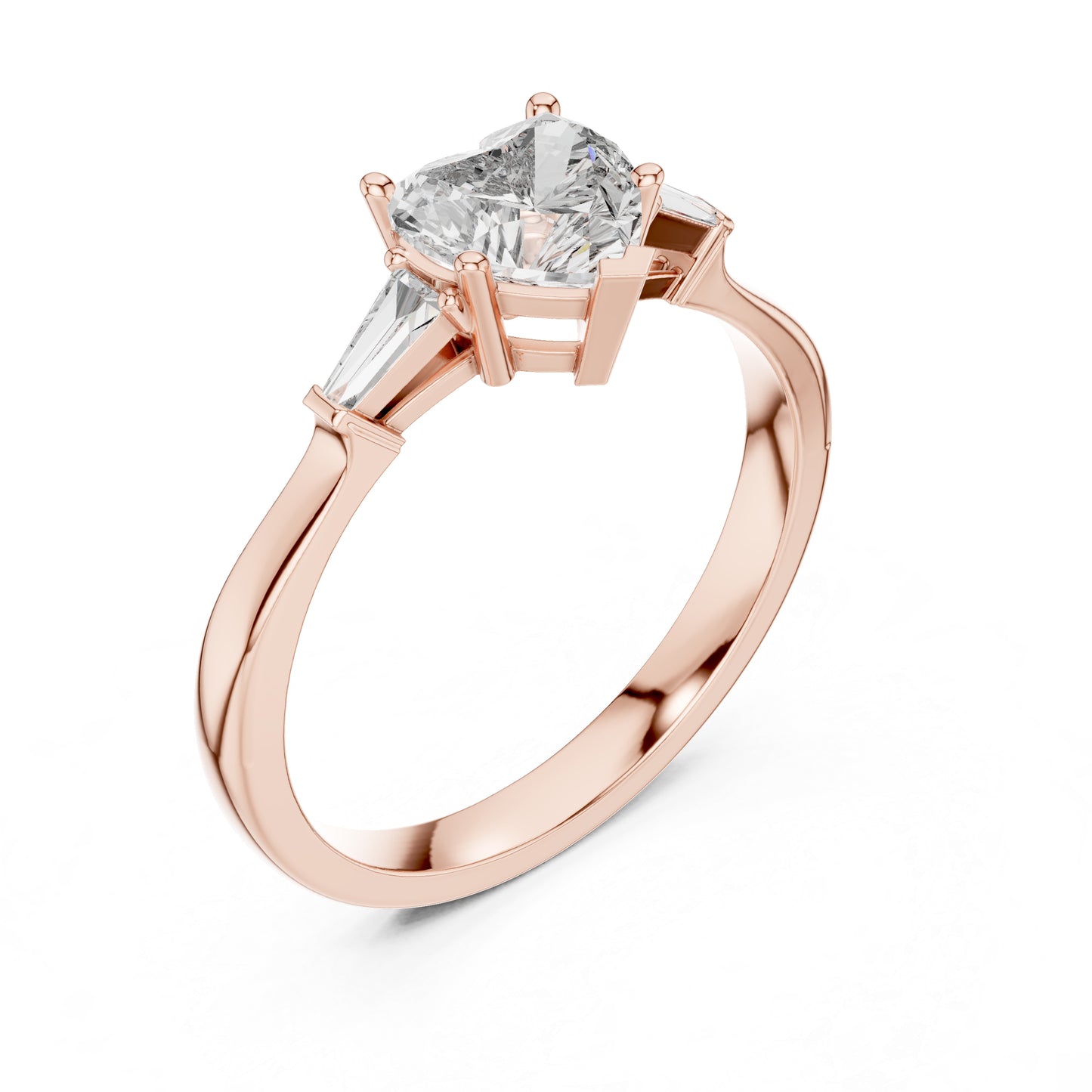 14K Rose Gold Heart & Custom Baguette Lab-Grown Diamond Solitaire Ring for Women | Wedding | Pure Carat