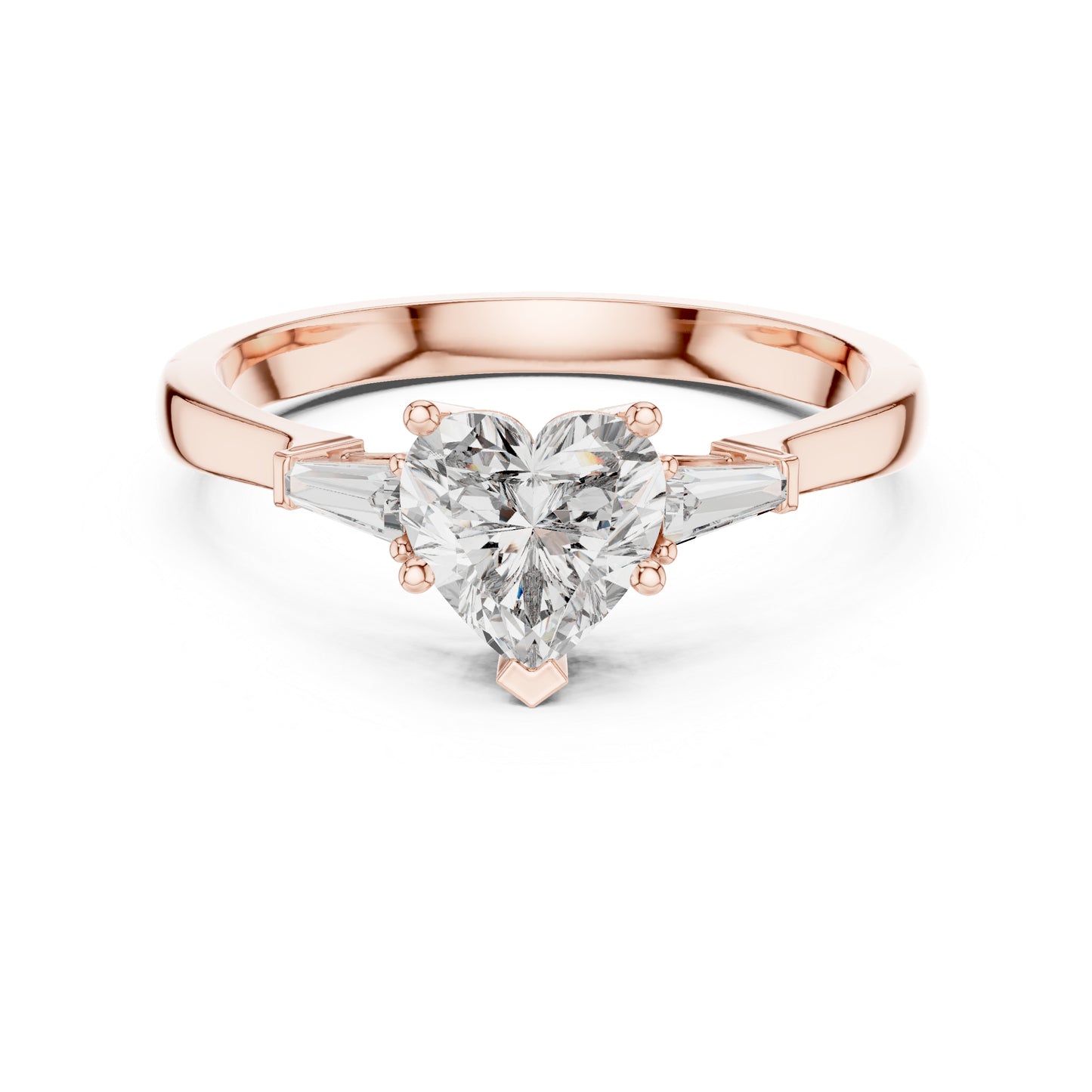 14K Rose Gold Heart & Custom Baguette Lab-Grown Diamond Solitaire Ring for Women | Wedding | Pure Carat