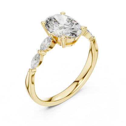 14K Yellow Gold Oval & Marquise Lab-Grown Diamond Ring for Women | Office Wear | Pure Carat