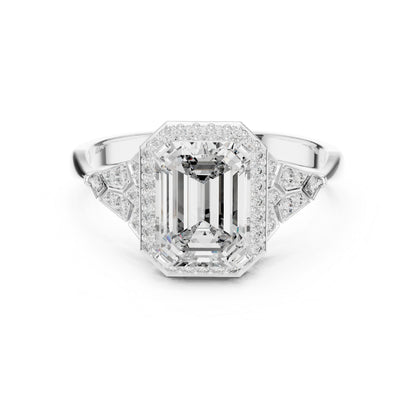 18K Rose Gold Emerald & Round Lab-Grown Diamond Ring for Women | Bridal Wear | Pure Carat