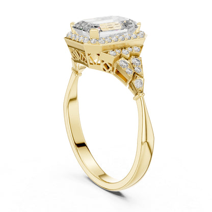 18K Rose Gold Emerald & Round Lab-Grown Diamond Ring for Women | Bridal Wear | Pure Carat
