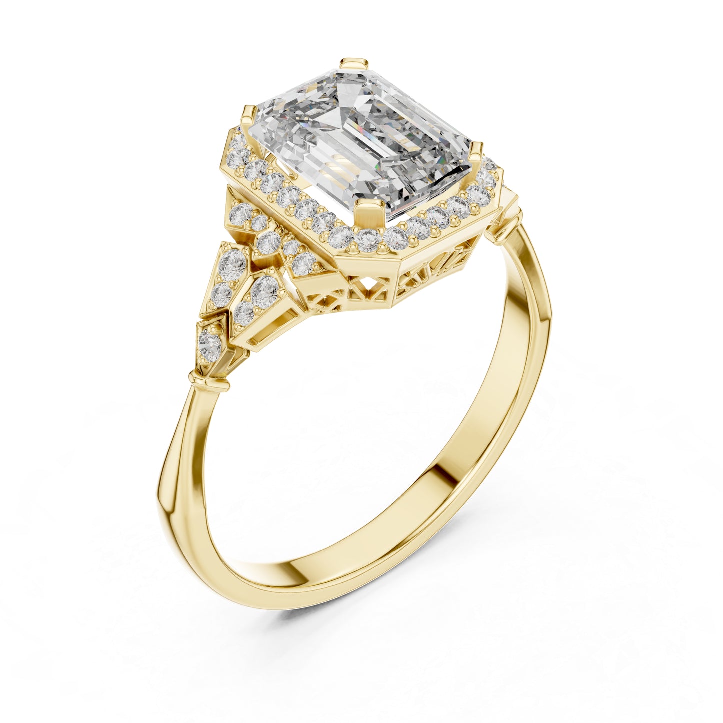 18K Rose Gold Emerald & Round Lab-Grown Diamond Ring for Women | Bridal Wear | Pure Carat