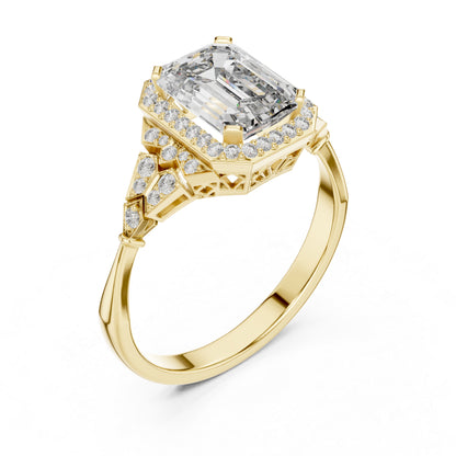 18K Rose Gold Emerald & Round Lab-Grown Diamond Ring for Women | Bridal Wear | Pure Carat