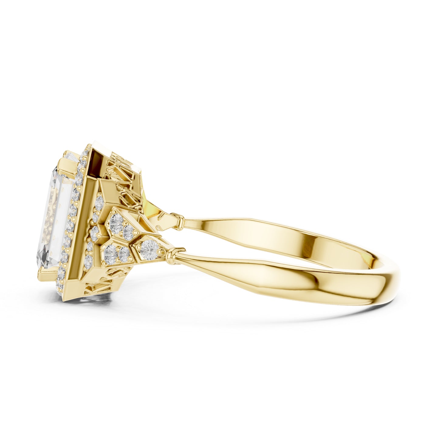 18K Rose Gold Emerald & Round Lab-Grown Diamond Ring for Women | Bridal Wear | Pure Carat