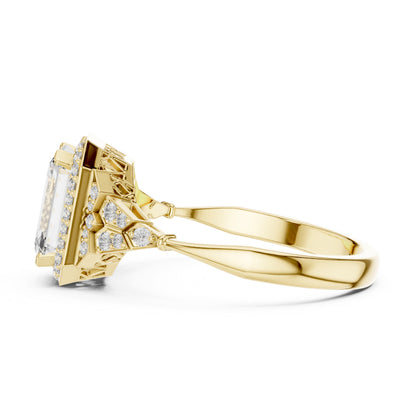 18K Rose Gold Emerald & Round Lab-Grown Diamond Ring for Women | Bridal Wear | Pure Carat