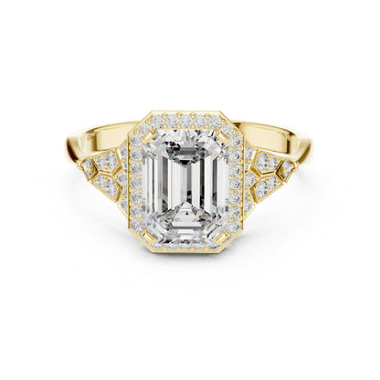 18K Rose Gold Emerald & Round Lab-Grown Diamond Ring for Women | Bridal Wear | Pure Carat