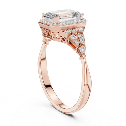 18K Rose Gold Emerald & Round Lab-Grown Diamond Ring for Women | Bridal Wear | Pure Carat
