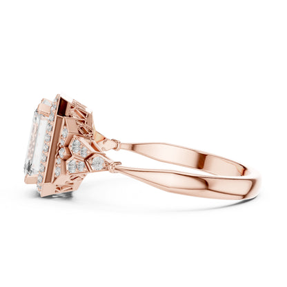 18K Rose Gold Emerald & Round Lab-Grown Diamond Ring for Women | Bridal Wear | Pure Carat