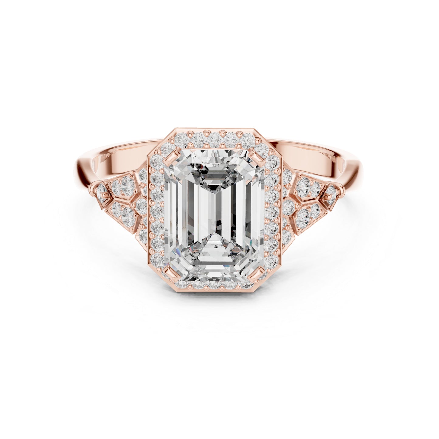 18K Rose Gold Emerald & Round Lab-Grown Diamond Ring for Women | Bridal Wear | Pure Carat