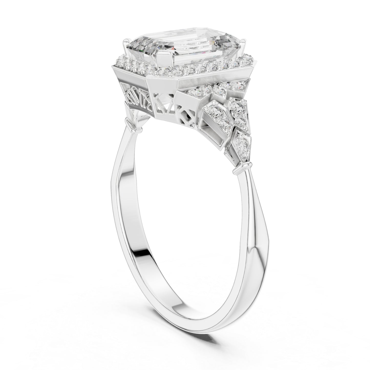 18K Rose Gold Emerald & Round Lab-Grown Diamond Ring for Women | Bridal Wear | Pure Carat
