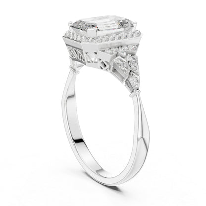 18K Rose Gold Emerald & Round Lab-Grown Diamond Ring for Women | Bridal Wear | Pure Carat