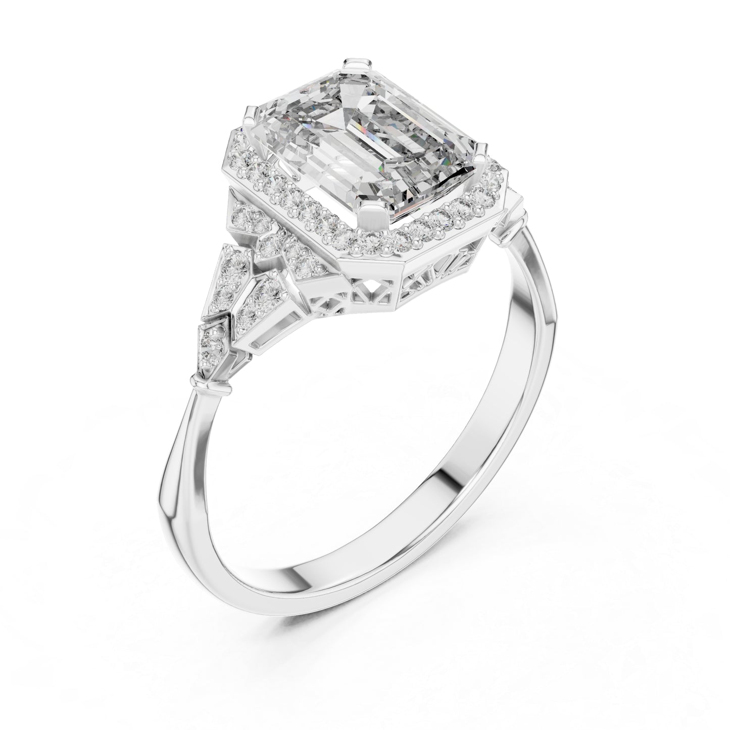 18K Rose Gold Emerald & Round Lab-Grown Diamond Ring for Women | Bridal Wear | Pure Carat