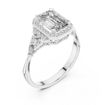 18K Rose Gold Emerald & Round Lab-Grown Diamond Ring for Women | Bridal Wear | Pure Carat