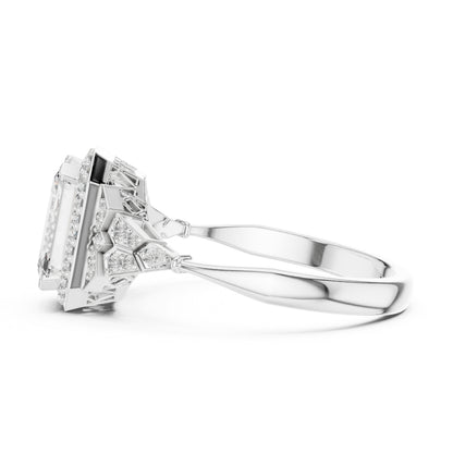18K Rose Gold Emerald & Round Lab-Grown Diamond Ring for Women | Bridal Wear | Pure Carat
