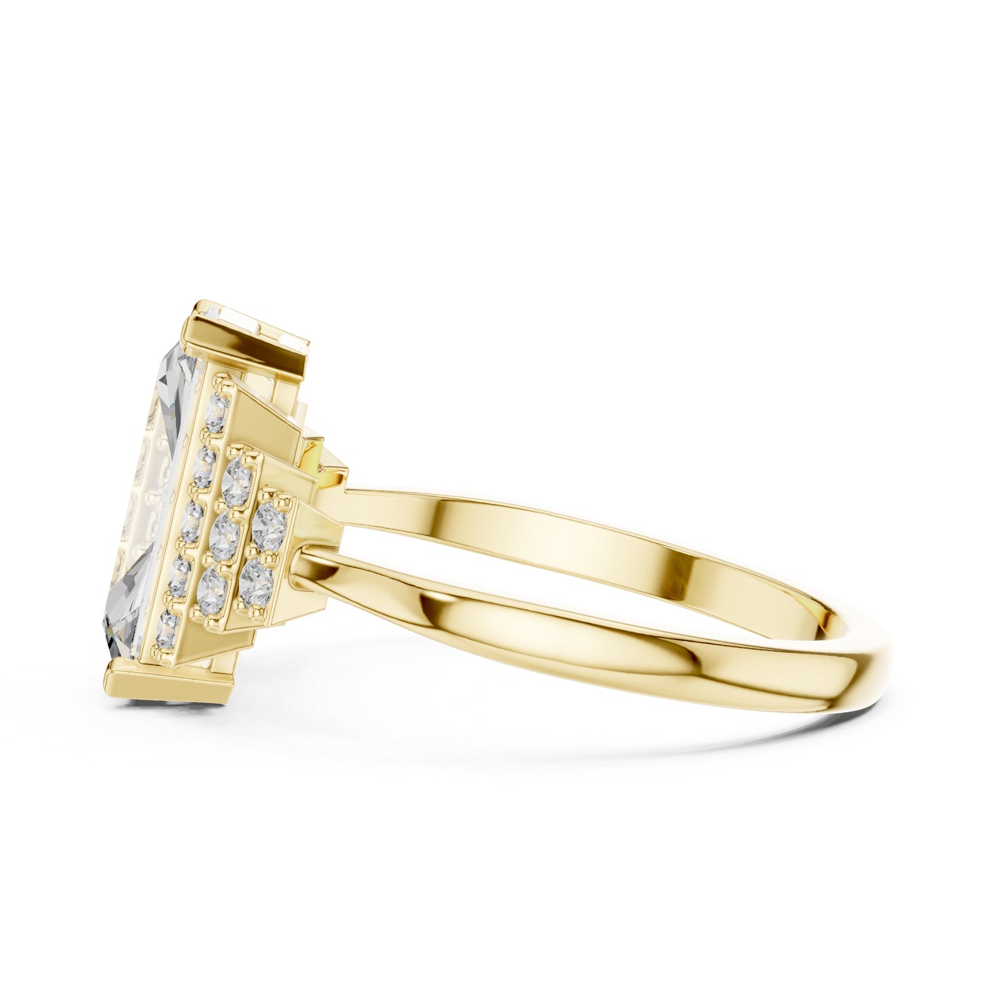 14K Yellow Gold Emerald & Round Lab-Grown Diamond Stud Ring for Women | Everyday Wear | Pure Carat