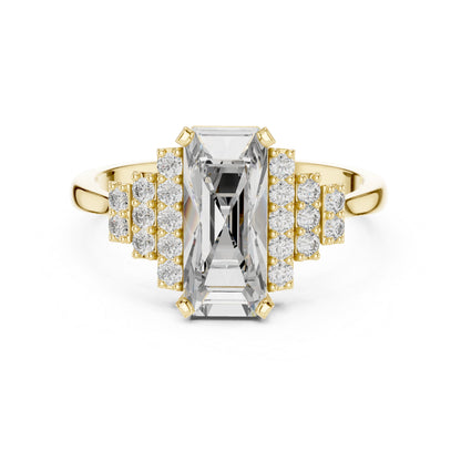 14K Yellow Gold Emerald & Round Lab-Grown Diamond Stud Ring for Women | Everyday Wear | Pure Carat